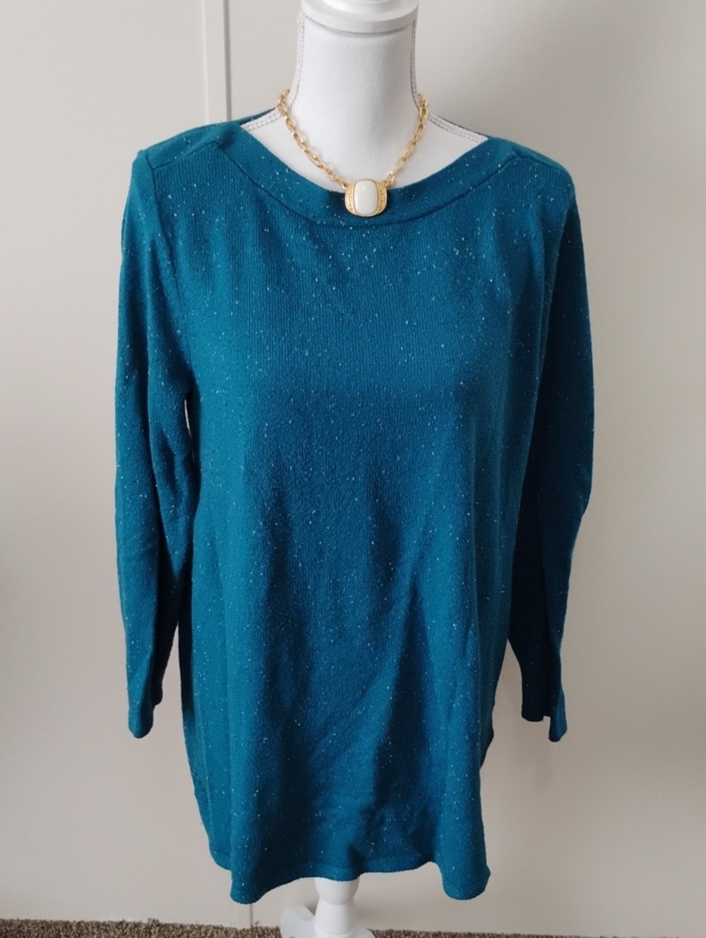 Karen Scott Teal Metallic Speckle Crewneck Sweater